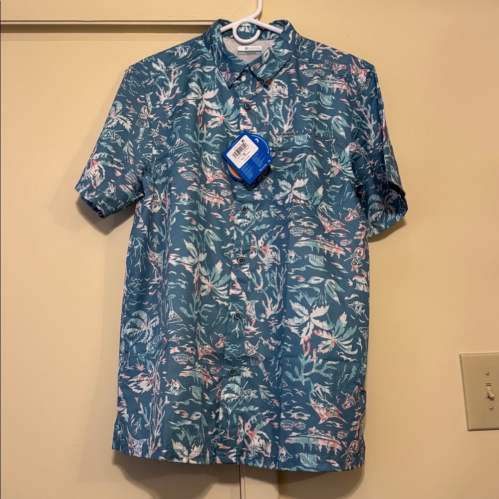 Columbia Blue and Pink Button Down Patterned Shirt